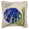 18" X 18" Blue Shell and Seaweed Embroidery Throw Pillow home decor - Mod Lifestyles