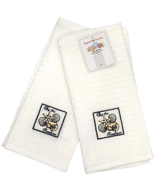 2 Pack By The Sea Embroidery Waffle Terry Towel, 16" X 24" home decor - Mod Lifestyles