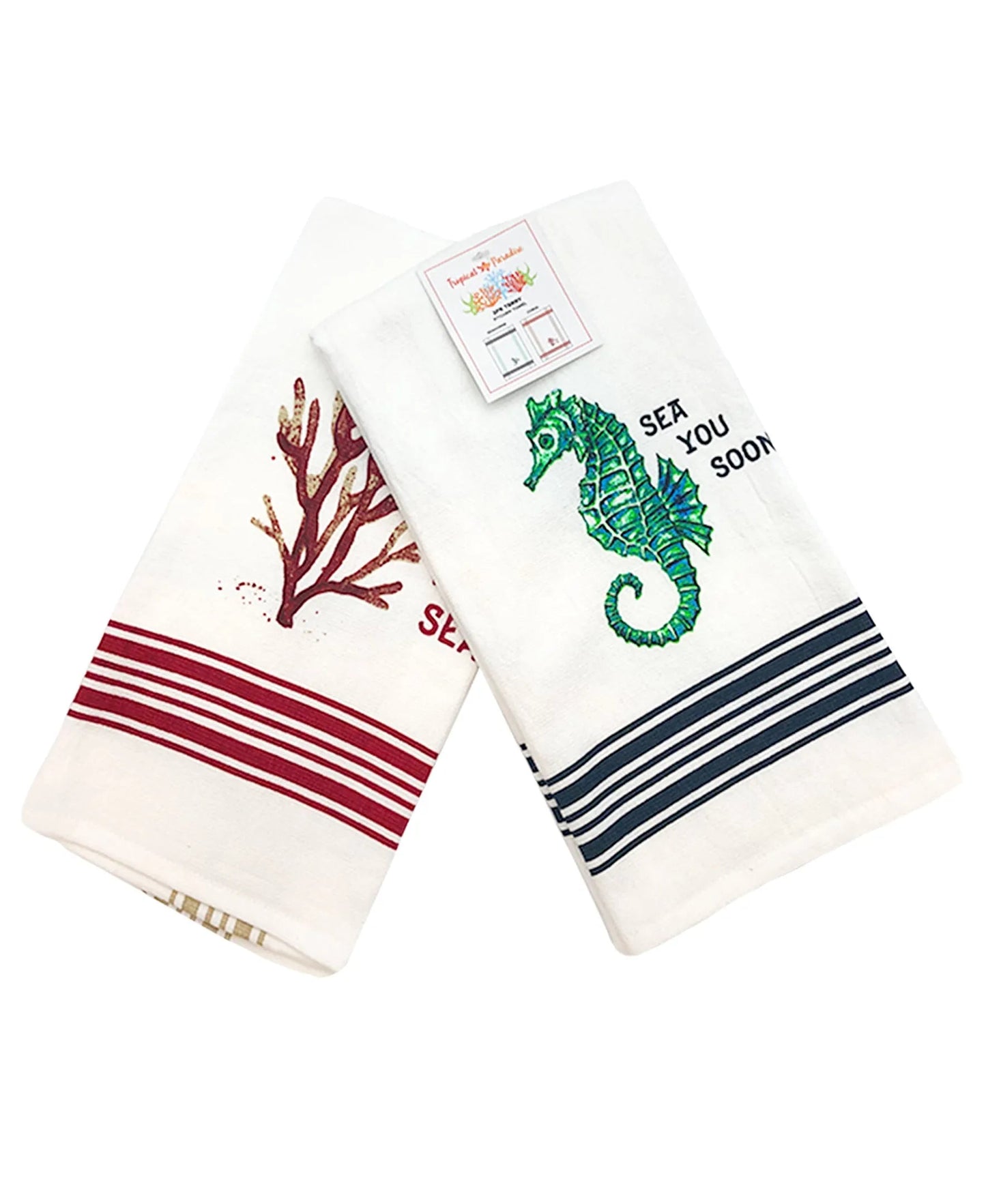 2 Pack Seahorse Coral Kitchen Towel, 20" X 28" home decor - Mod Lifestyles