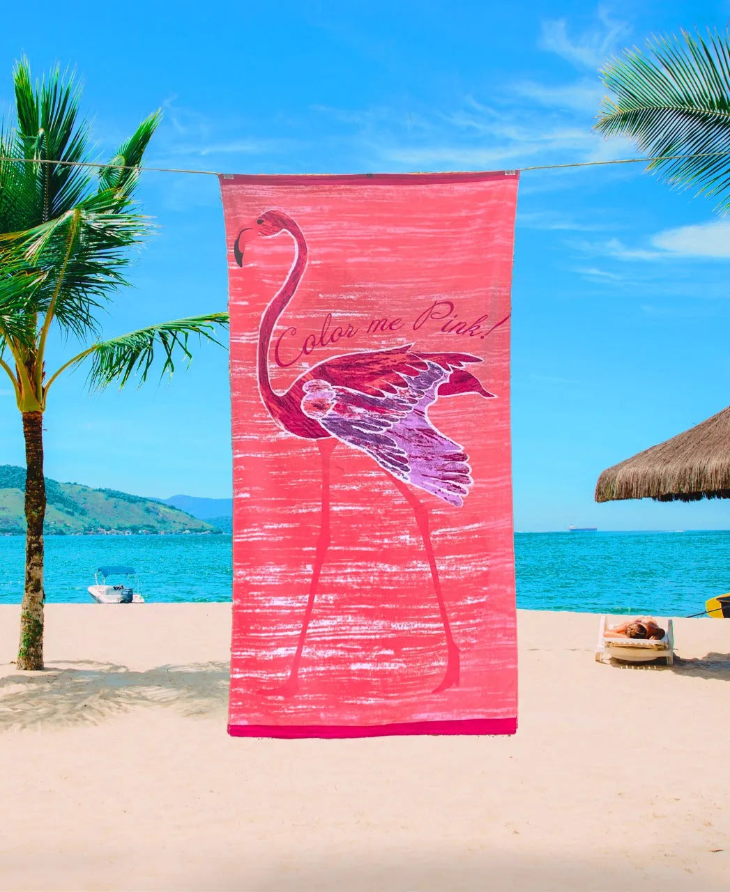 40" x 72" Color-Me-Pink Flamingo Printed Cotton Velour Beach Towel home decor - Mod Lifestyles