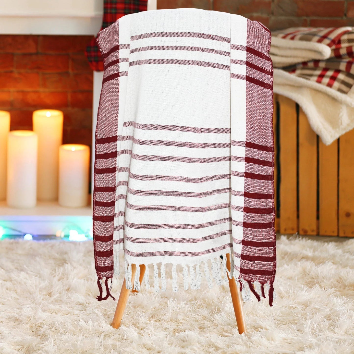 50"x60" Holiday Stripe Throw White/Red home decor - Mod Lifestyles