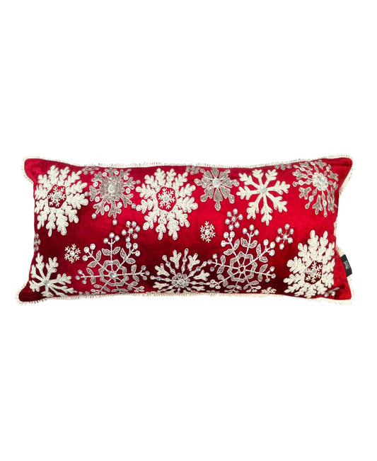 All-Over Beaded Snowflakes Pillow, Red/White - 14" x 36" home decor - Mod Lifestyles