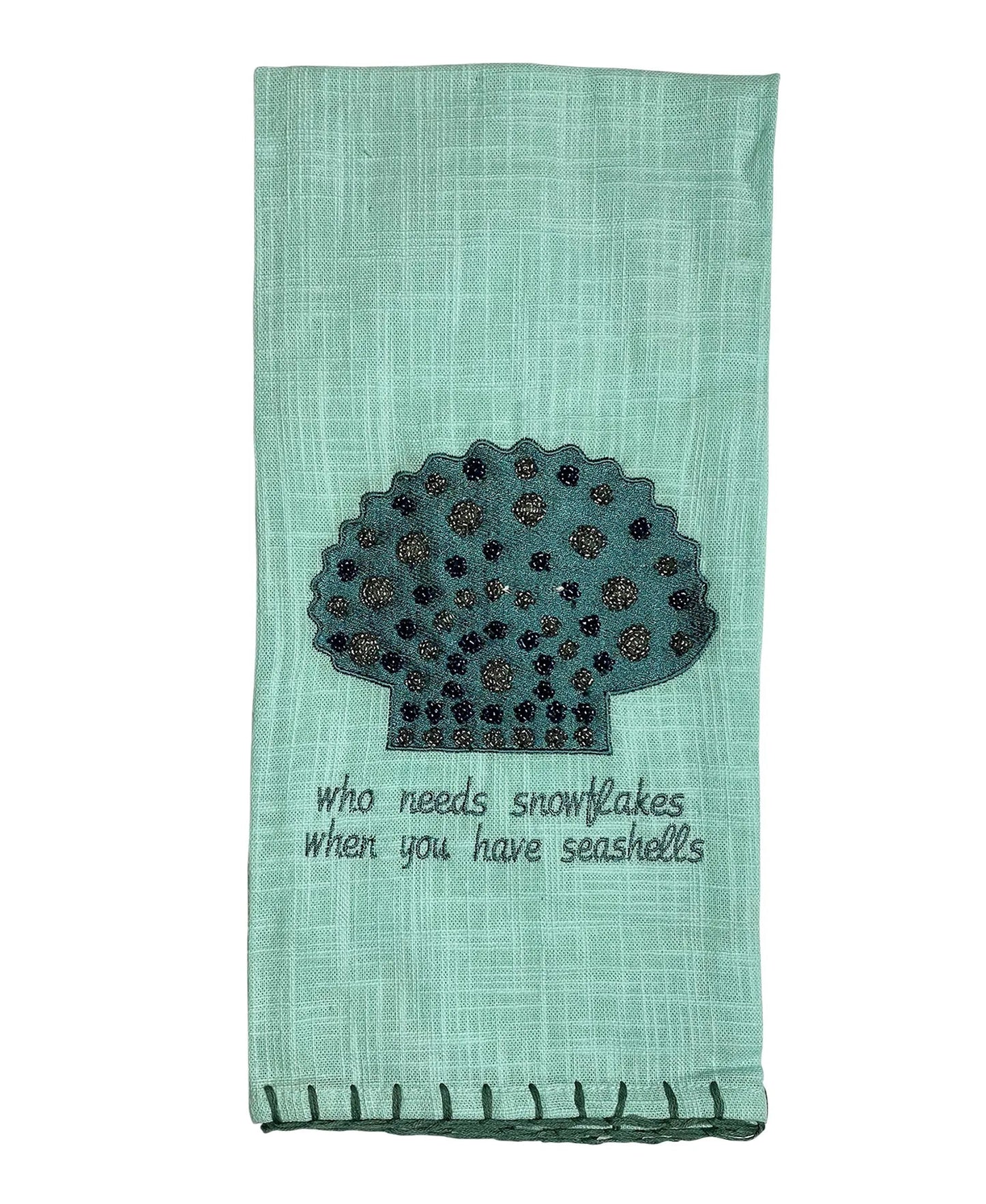 Blue Beaded Scallop Kitchen Towel, 20" X 28" home decor - Mod Lifestyles