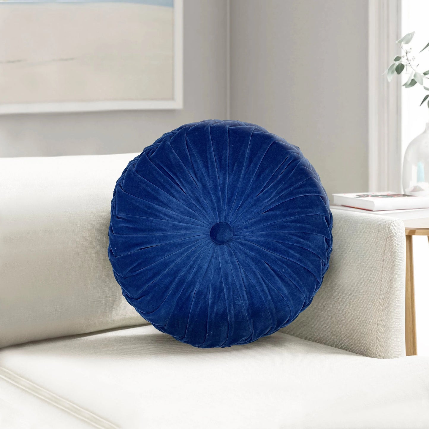 Classic Blue Round Velvet Pillow