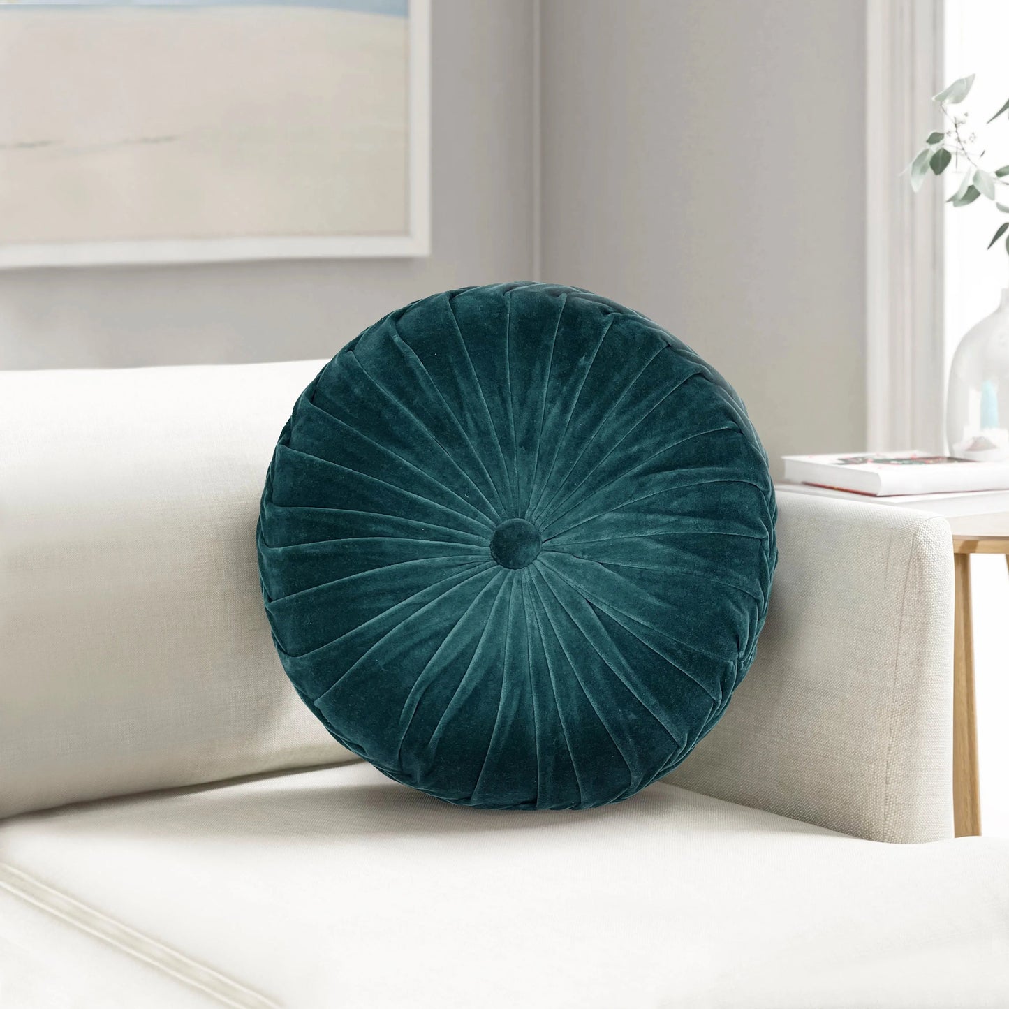 Teal Round Velvet Pillow