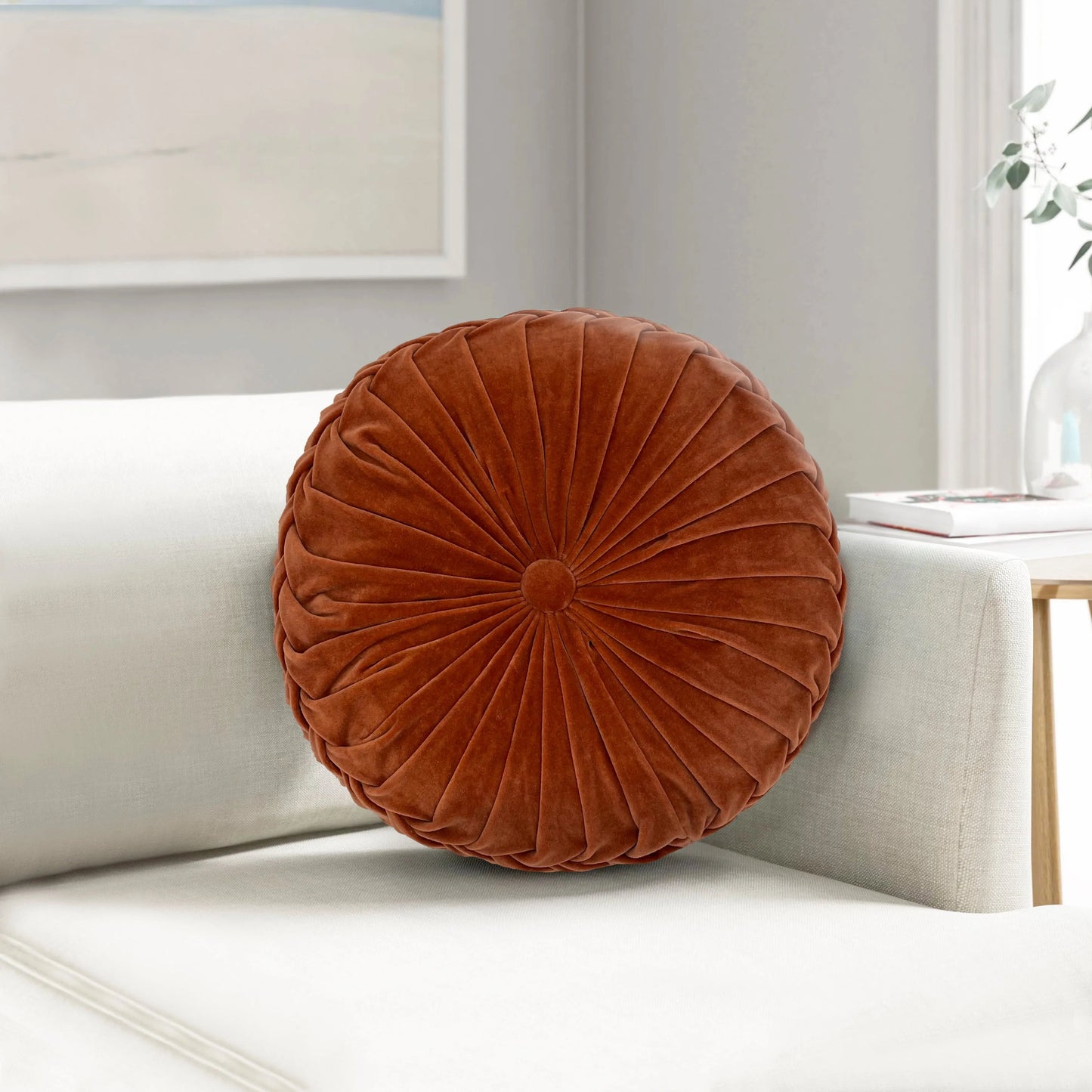 Rust Round Velvet Pillow