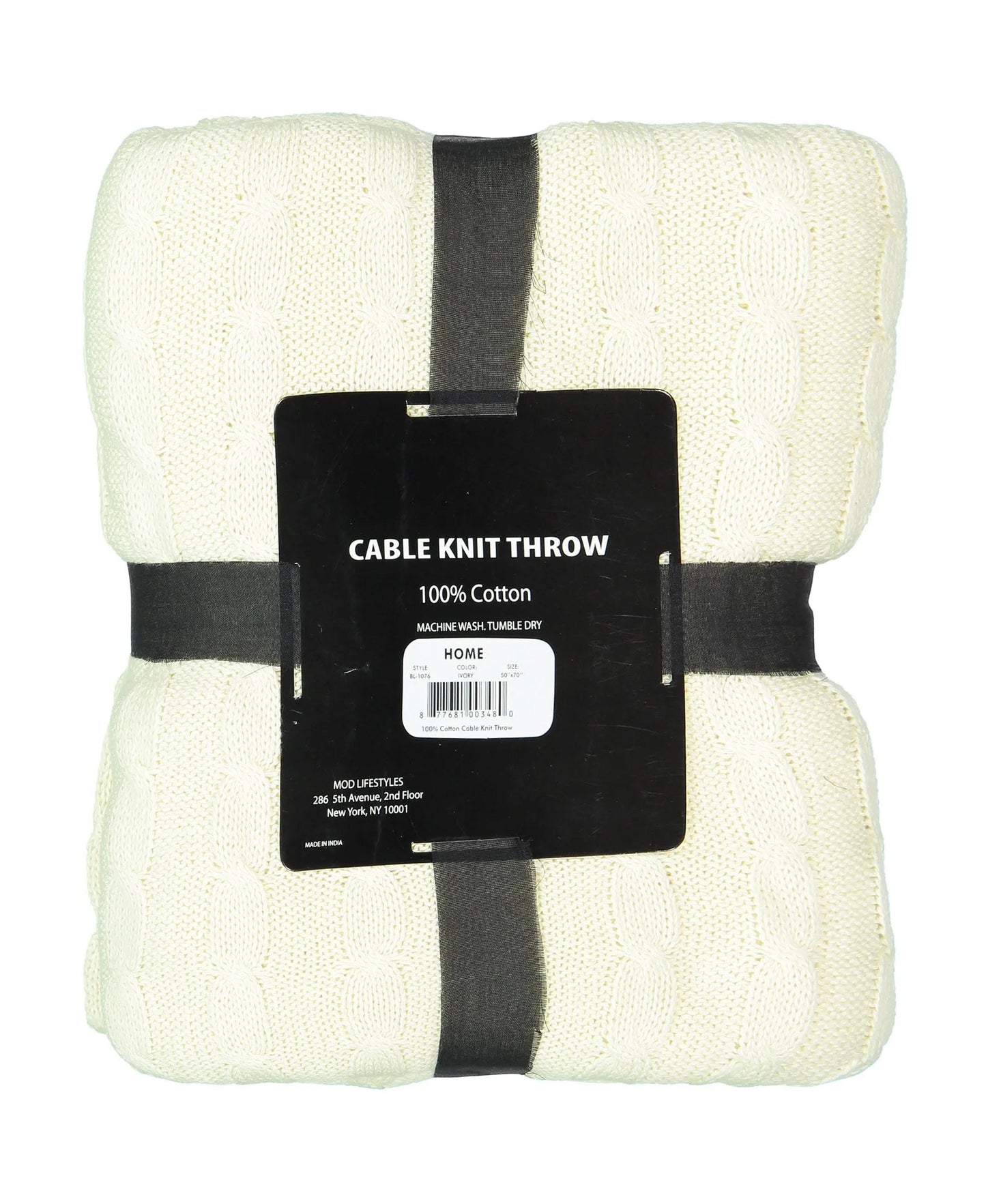 Cotton Cable Knit Throw, 50" X 70" home decor - Mod Lifestyles