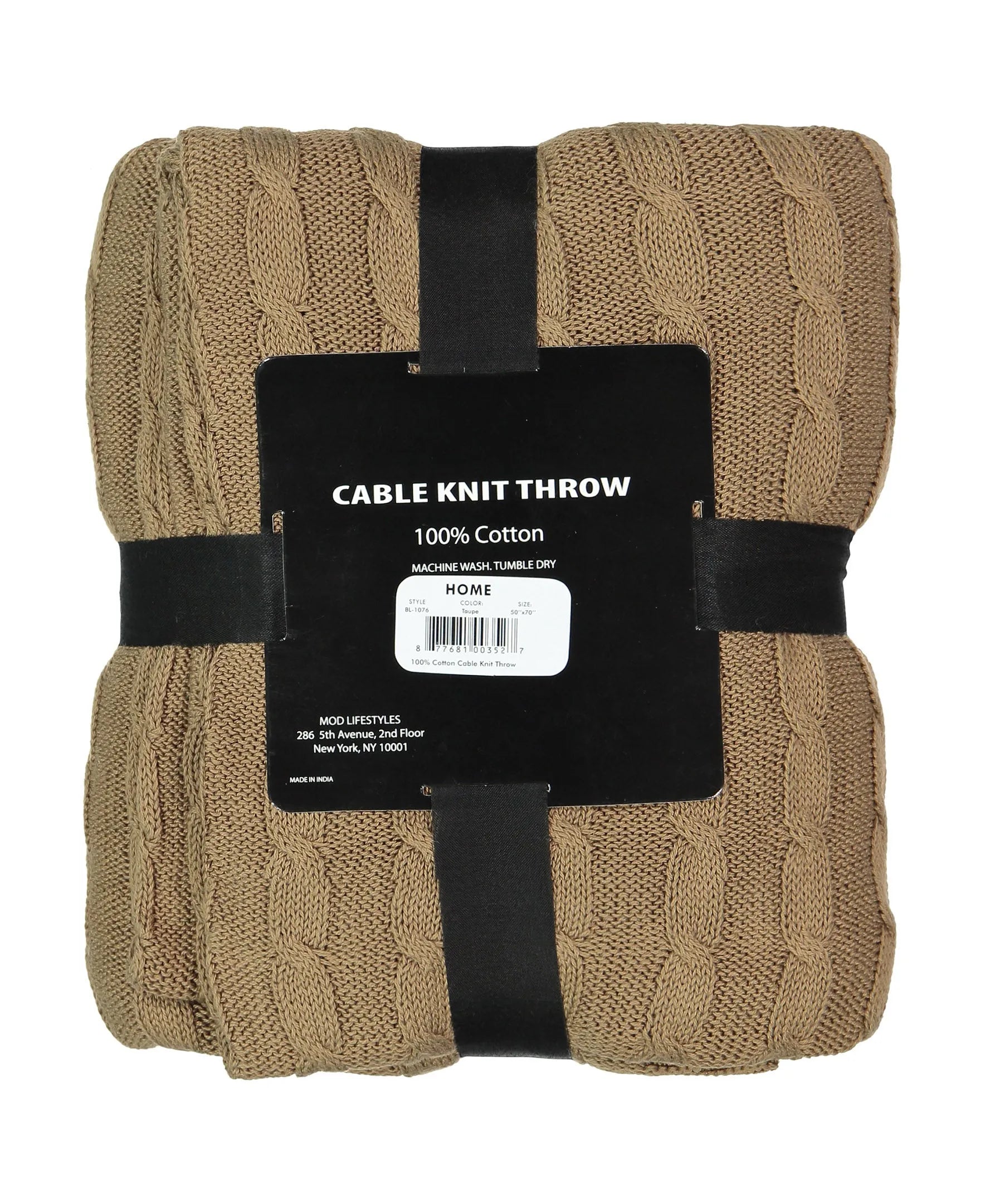 Cotton Cable Knit Throw, 50" X 70" home decor - Mod Lifestyles