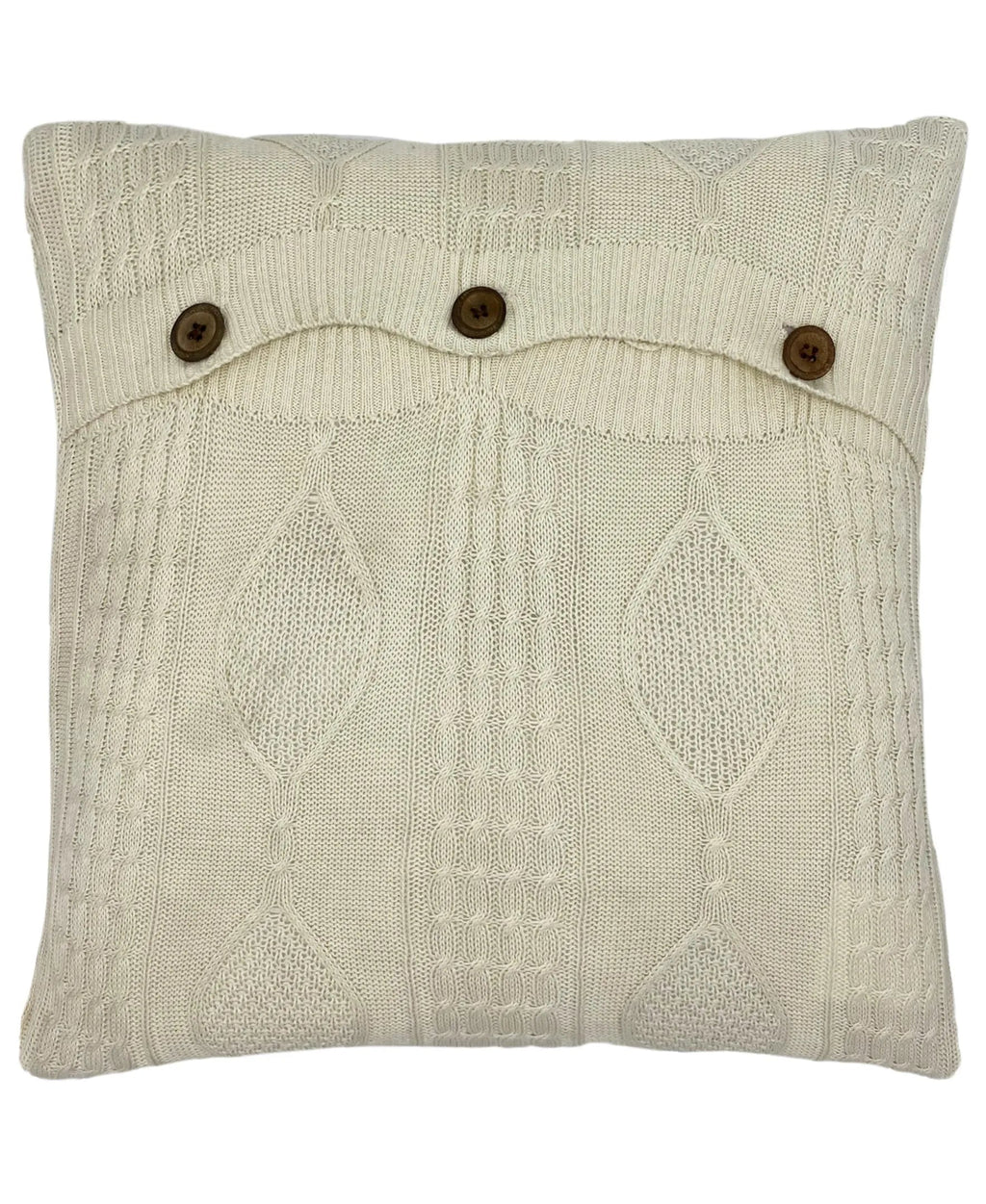 Cotton Diamond Cable Knit Pillow with 3 Button Closure, 18" X 18" home decor - Mod Lifestyles