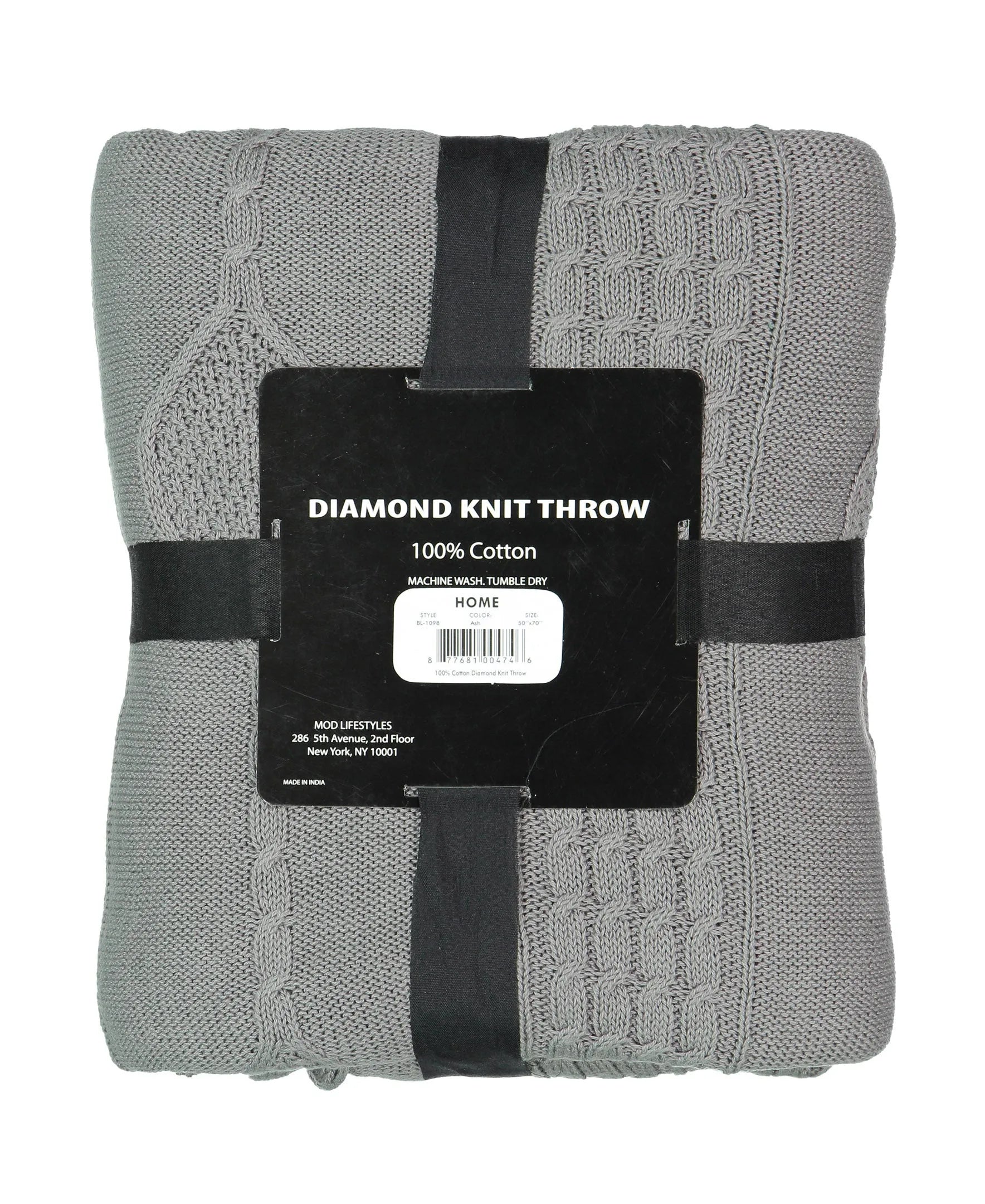 Cotton Diamond Cable Knit Throw, 50" X 70" home decor - Mod Lifestyles