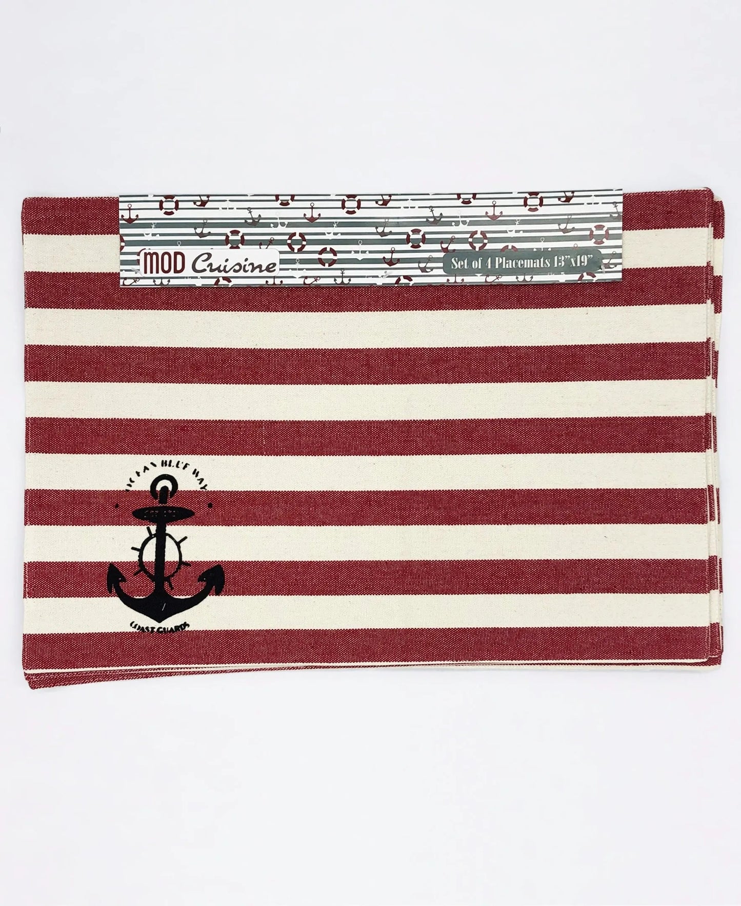 Cotton Nautical Stripe Stamped Placemat, 13" X 19" (Set of 4) home decor - Mod Lifestyles