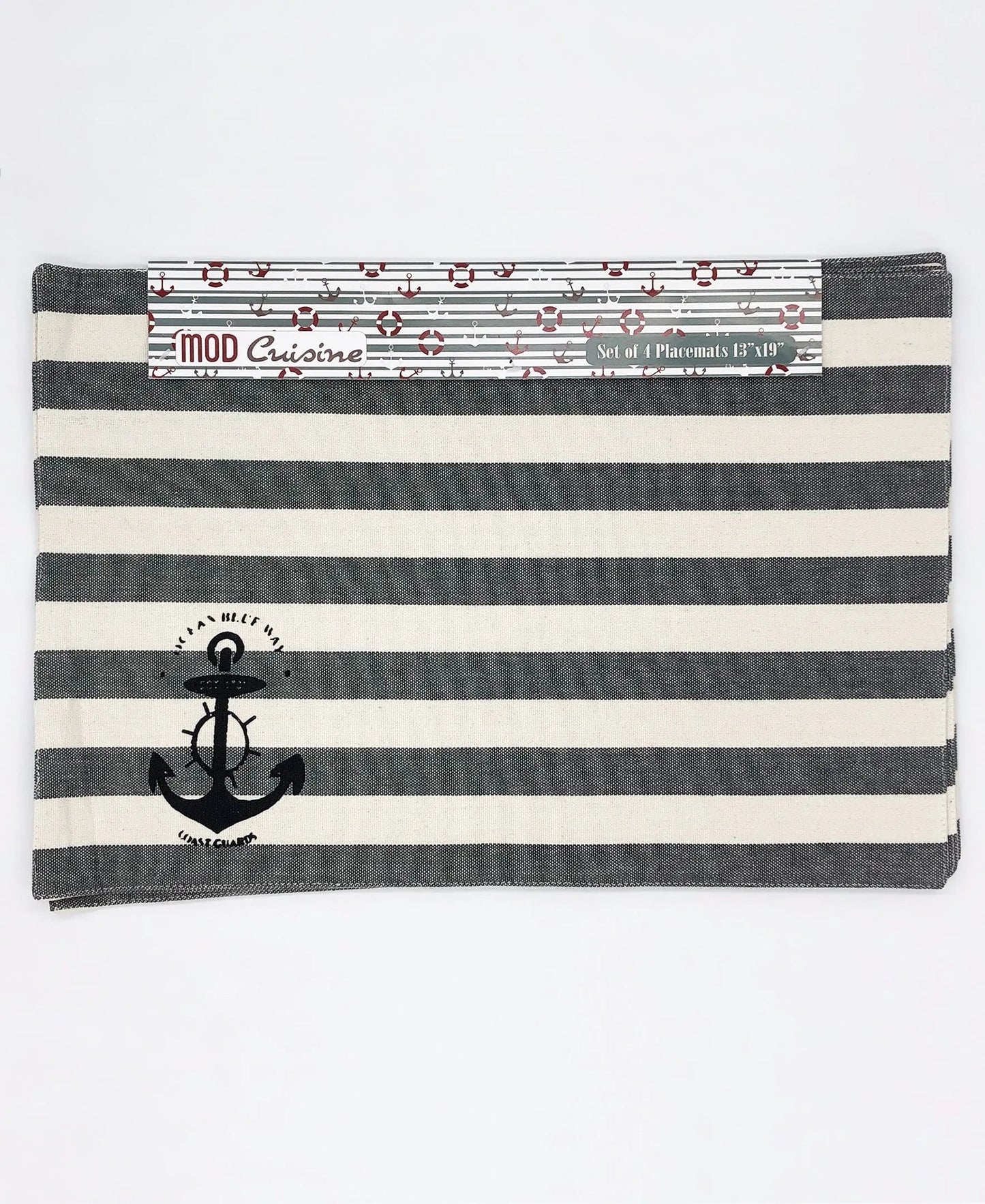 Cotton Nautical Stripe Stamped Placemat, 13" X 19" (Set of 4) home decor - Mod Lifestyles