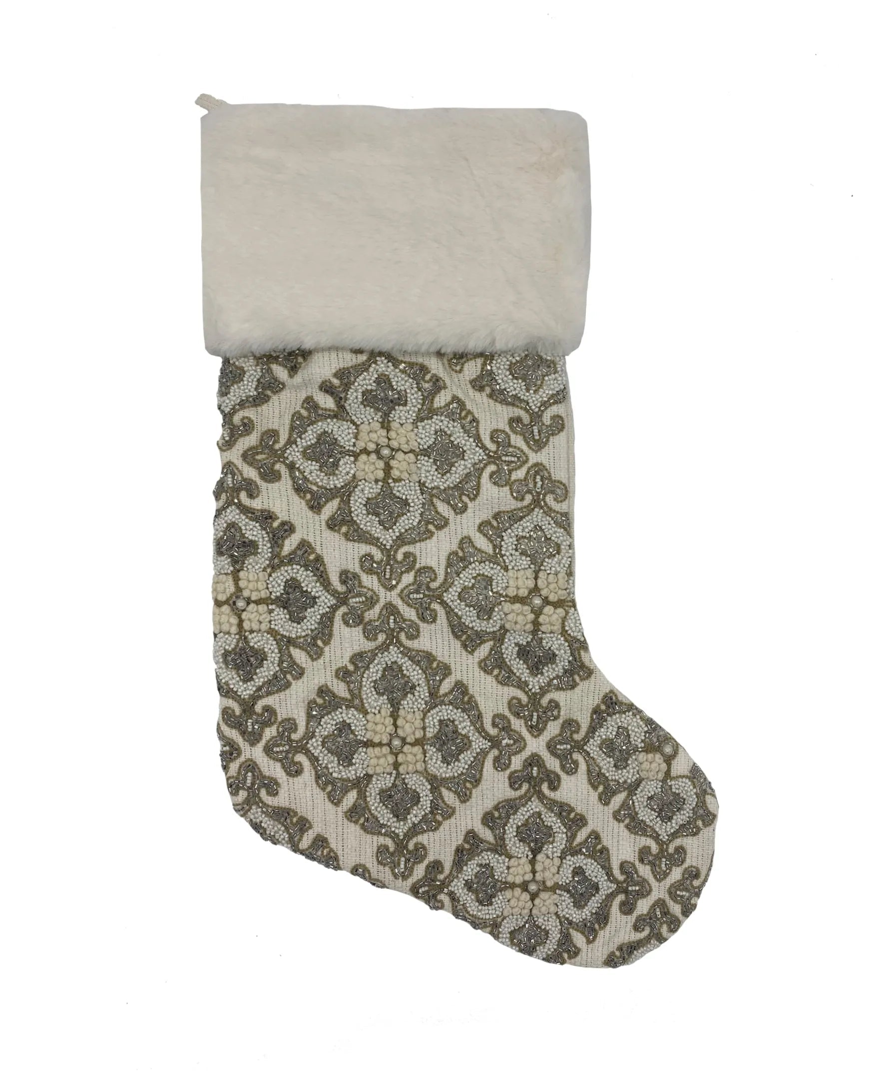 Damask Beaded Velvet Christmas Stocking, 8" X 22" home decor - Mod Lifestyles