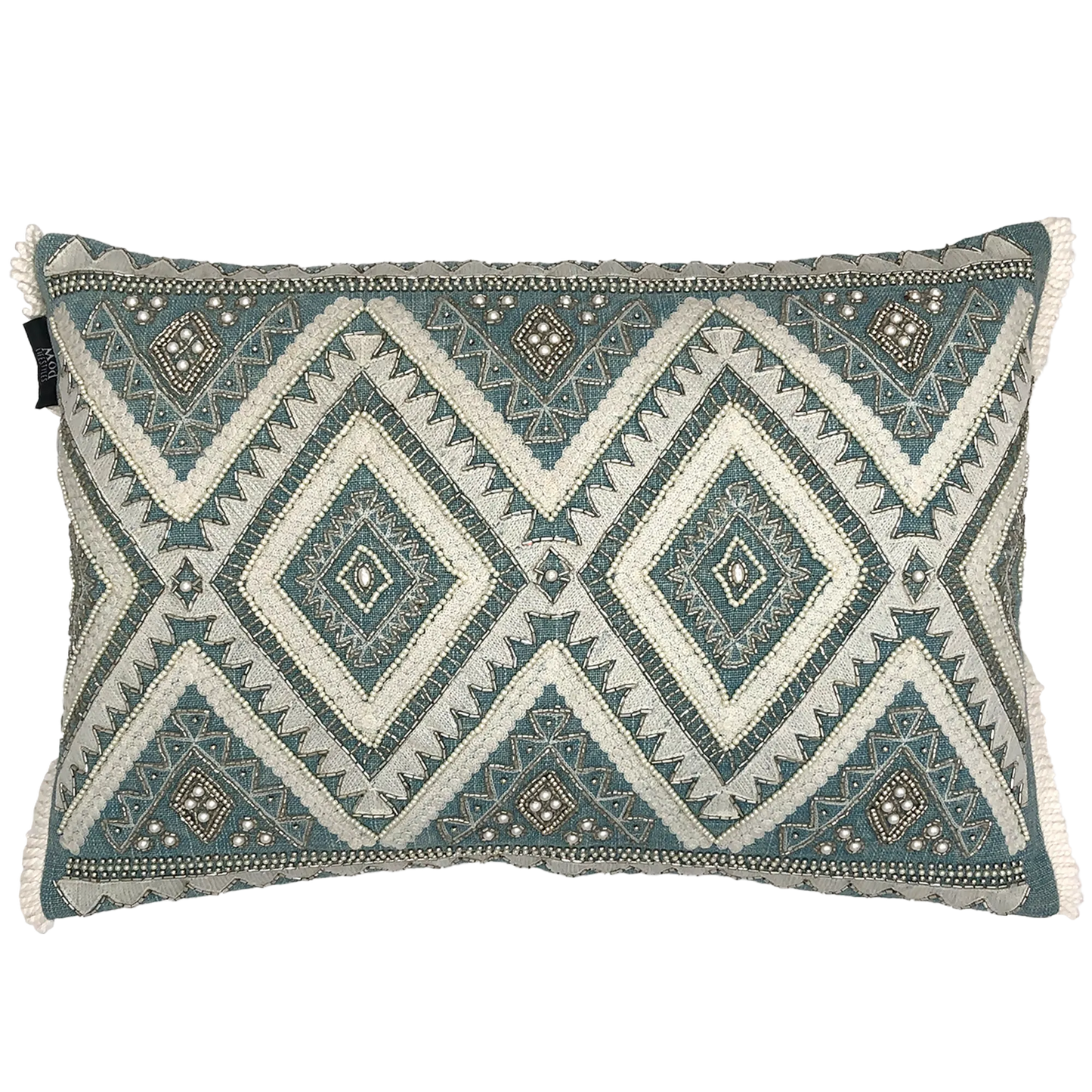 Diamond Beads Embroidery Pillow with Fringe, 14''x20'' home decor - Mod Lifestyles