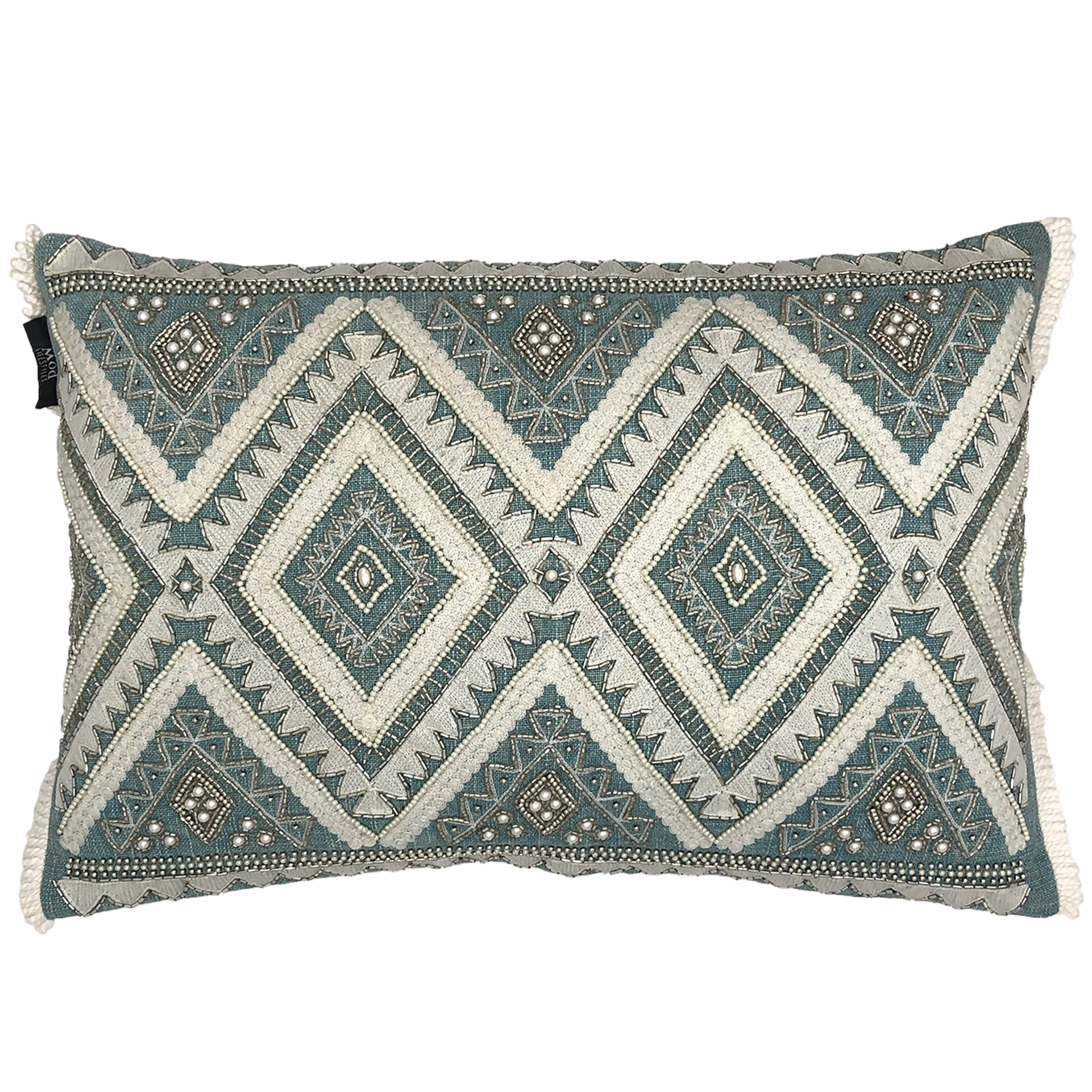 Diamond Beads Embroidery Pillow with Fringe, 14''x20'' home decor - Mod Lifestyles