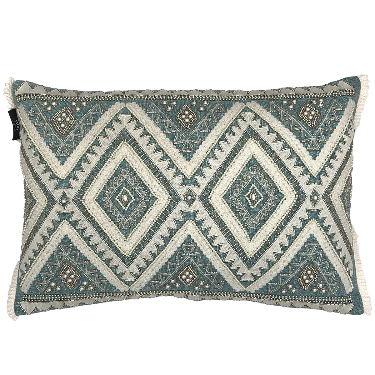 Diamond Beads Embroidery Pillow with Fringe, 14''x20'' home decor - Mod Lifestyles