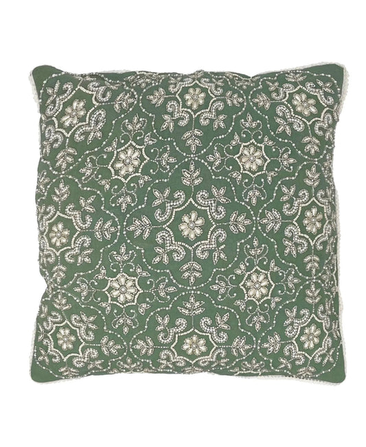 Emblem Medallion Beaded Pillow, Green Bay - 20" x 20" home decor - Mod Lifestyles