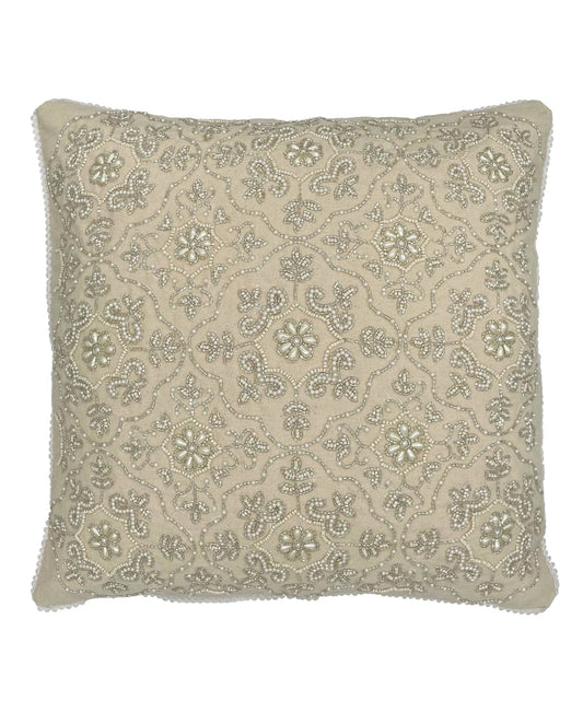 Emblem Medallion Beaded Pillow, Ivory - 20" x 20" home decor - Mod Lifestyles