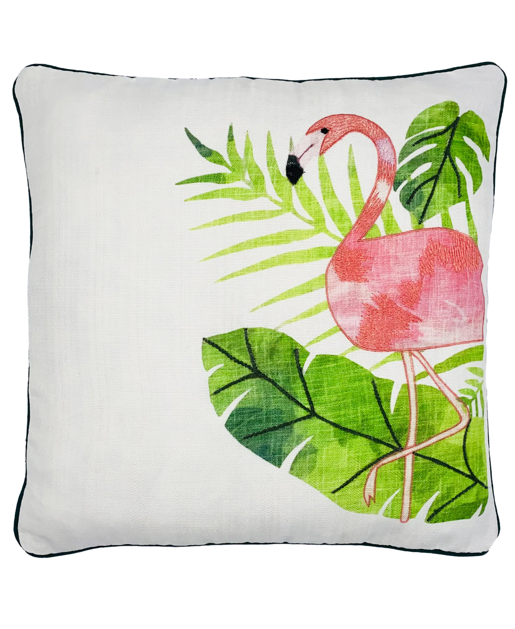 Flamingo Print Embroidery Pipe Edges Pillow, 20" X 20" home decor - Mod Lifestyles