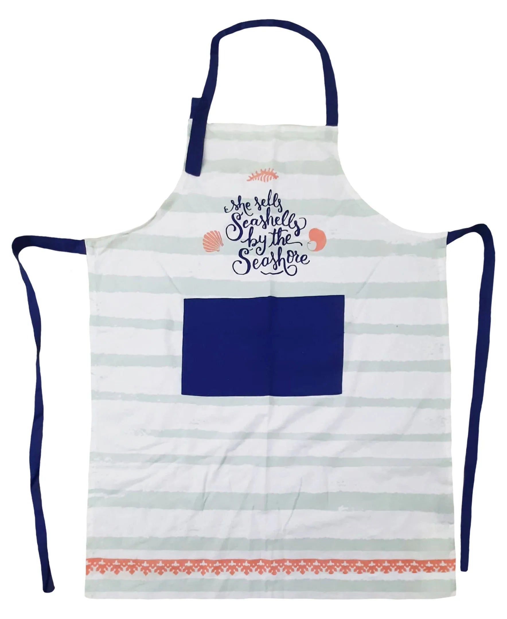 Free-size Blue Combo  Tie-back Adjustable Apron, Seashells by the Seashore Print Mod Lifestyles