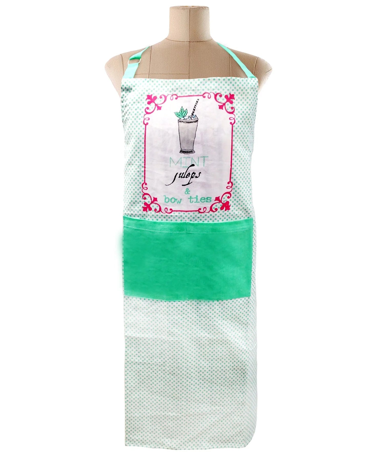 Free-size Mint  Tie-back Adjustable Apron, Mint & Bow Ties Print