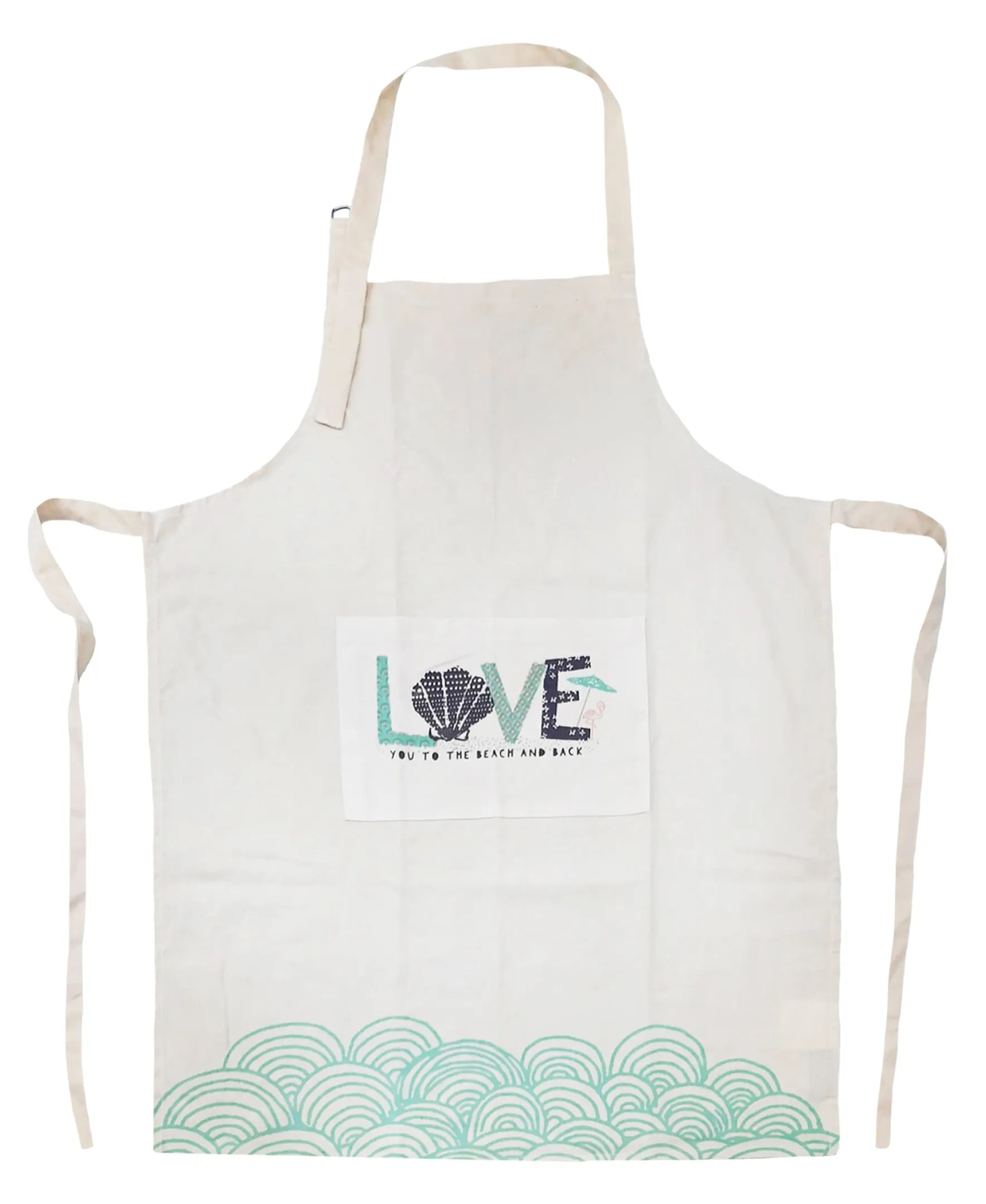 Free-size Nat/Aqua  Tie-back Adjustable Apron, Love Shell Print Mod Lifestyles