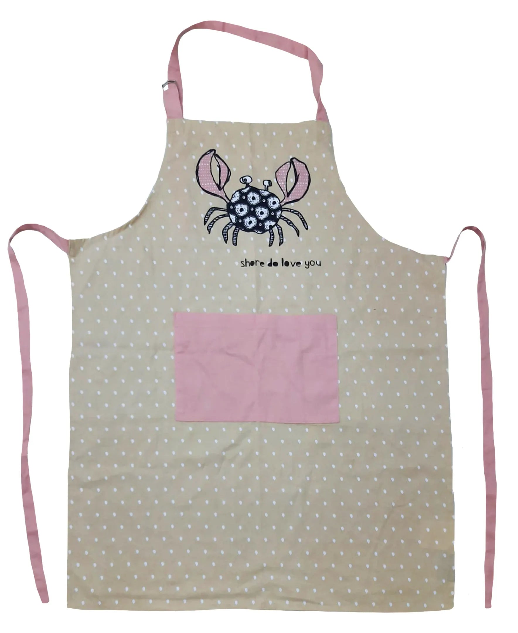 Free-size Nat/Peacock  Tie-back Adjustable Apron, Daisy Crab Print Mod Lifestyles