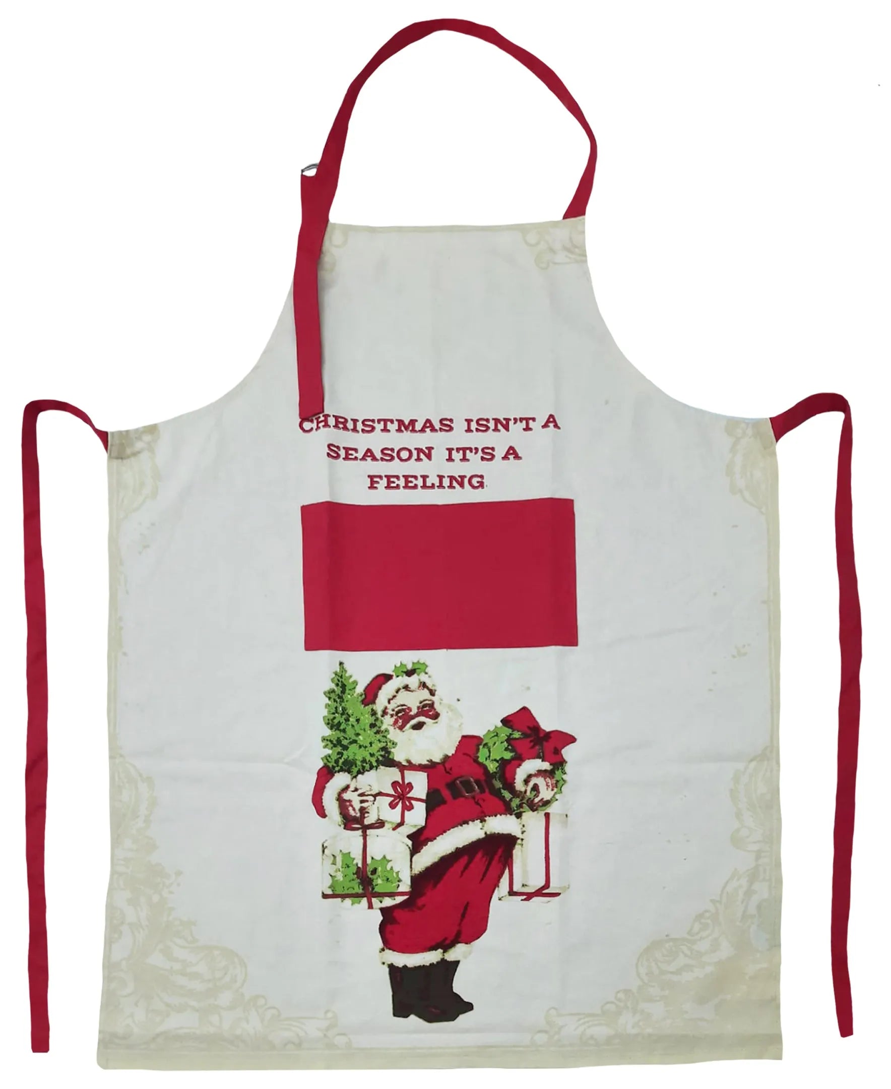 Free-size Nat/Red  Tie-back Adjustable Apron, Christmas Isn't a Season It's a Feeling Print Mod Lifestyles