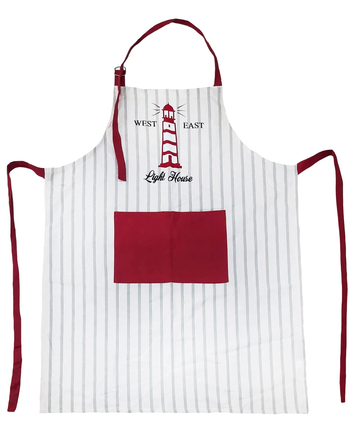 Free-size Red/Grey  Tie-back Adjustable Apron, West-East Lighthouse Print Mod Lifestyles