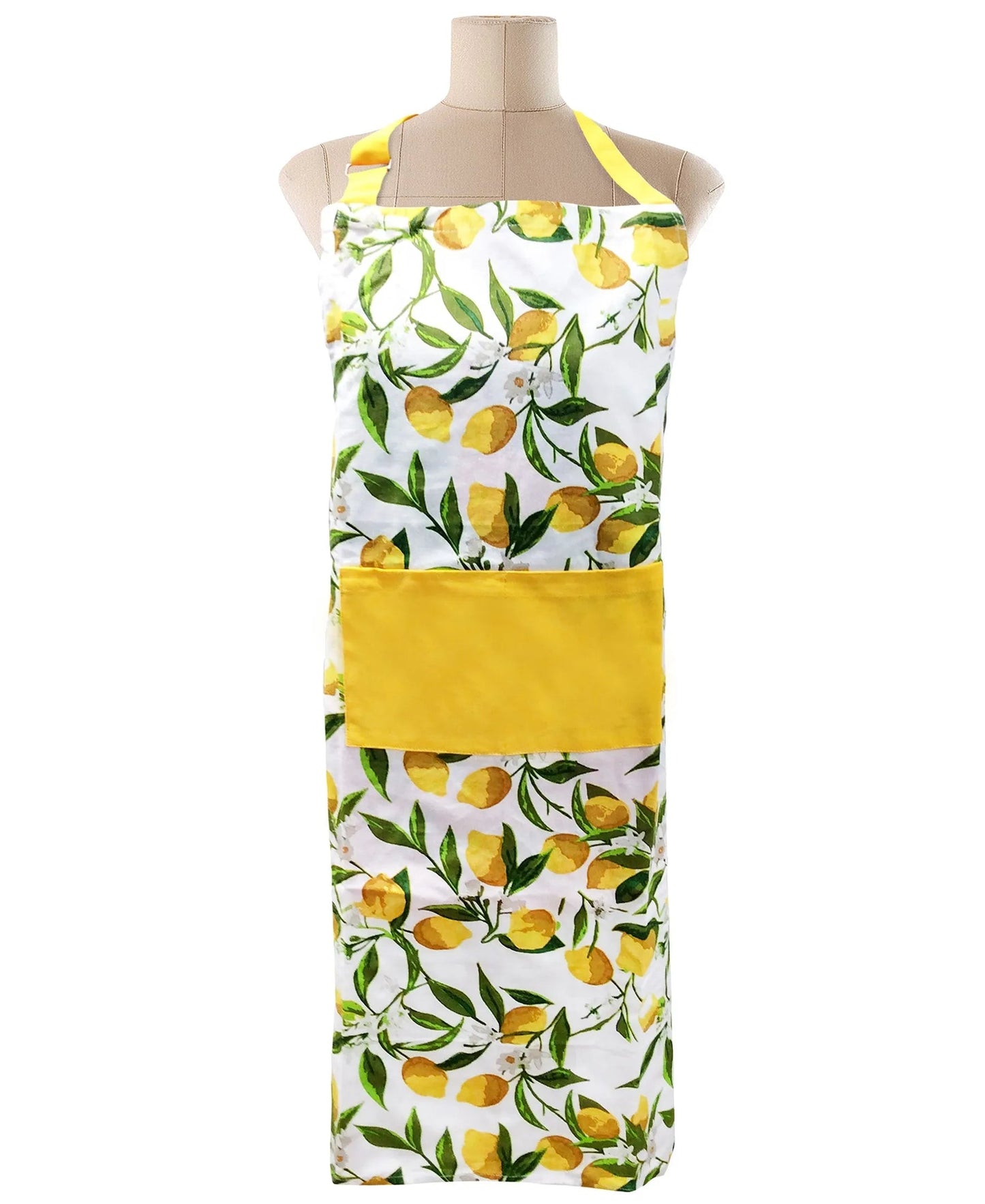 Free-size Yellow  Tie-back Adjustable Apron, Lemons Print