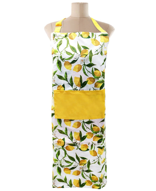 Free-size Yellow  Tie-back Adjustable Apron, Lemons Print