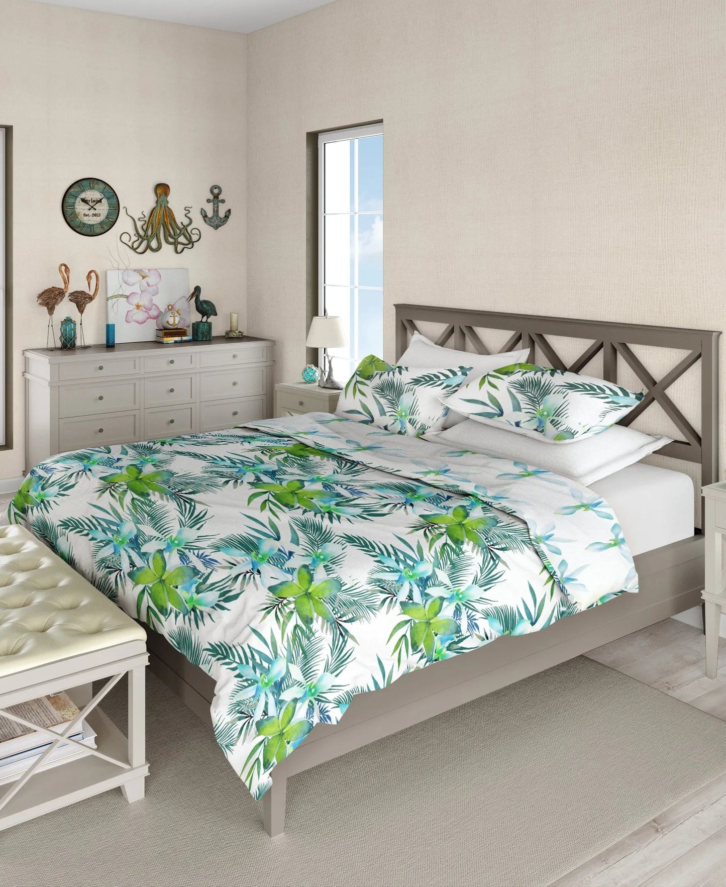 Full/Queen Bright Palms 3-PC Duvet Set, 88" X 92"