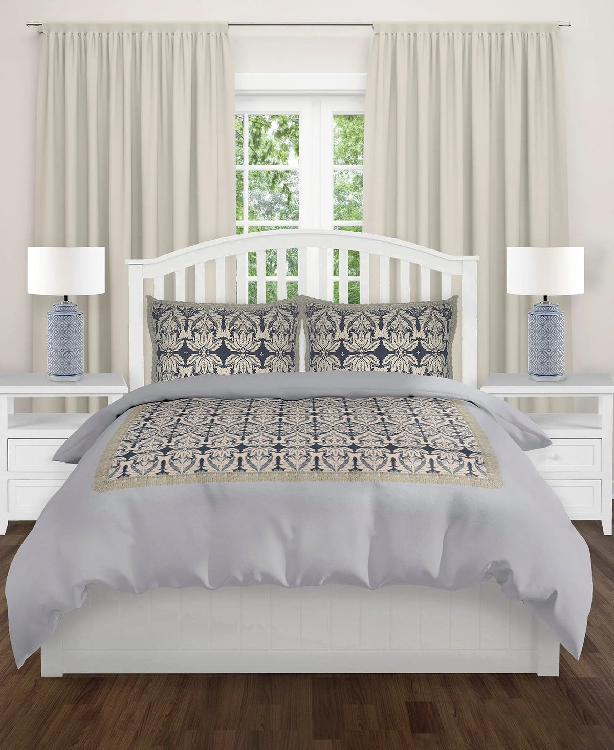 Full/Queen Kelly Cotton Comforter, 88" X 92" - Vintage Indigo Print home decor - Mod Lifestyles
