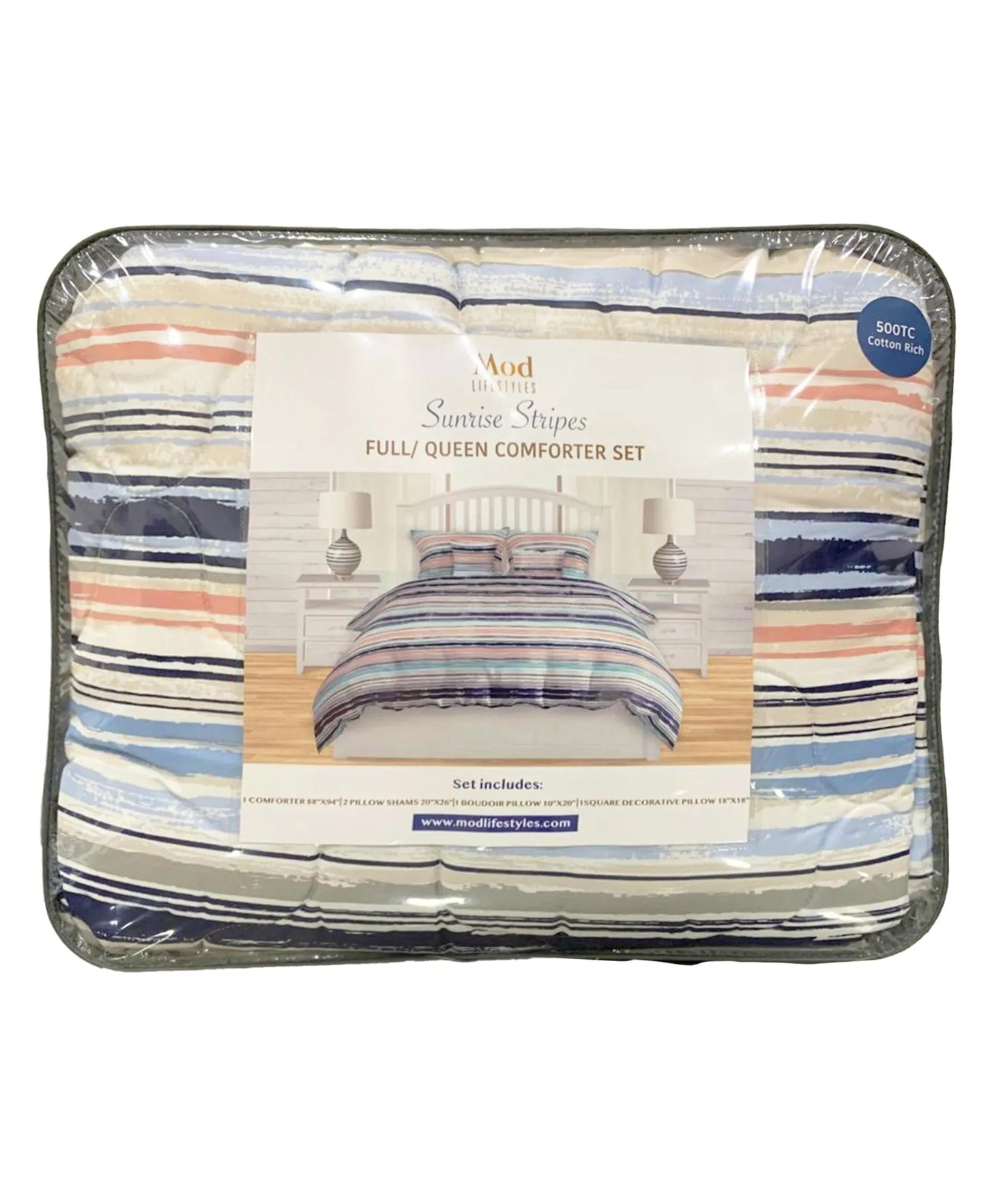 Full/Queen Sunrise Stripe 5-PC Comforter Set, 88" X 94" Mod Lifestyles