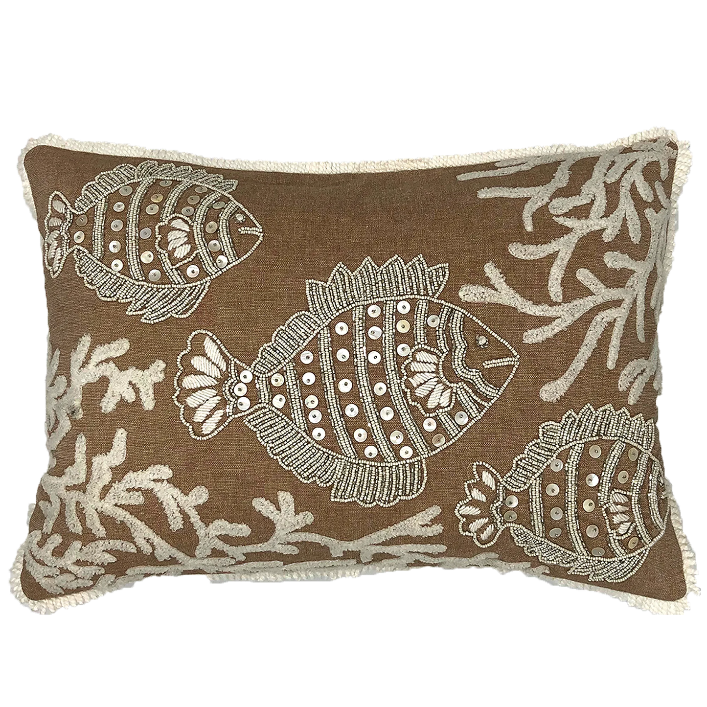 Goldfish Beads Embroidery Pillow with Fringe, 14''x20'' home decor - Mod Lifestyles