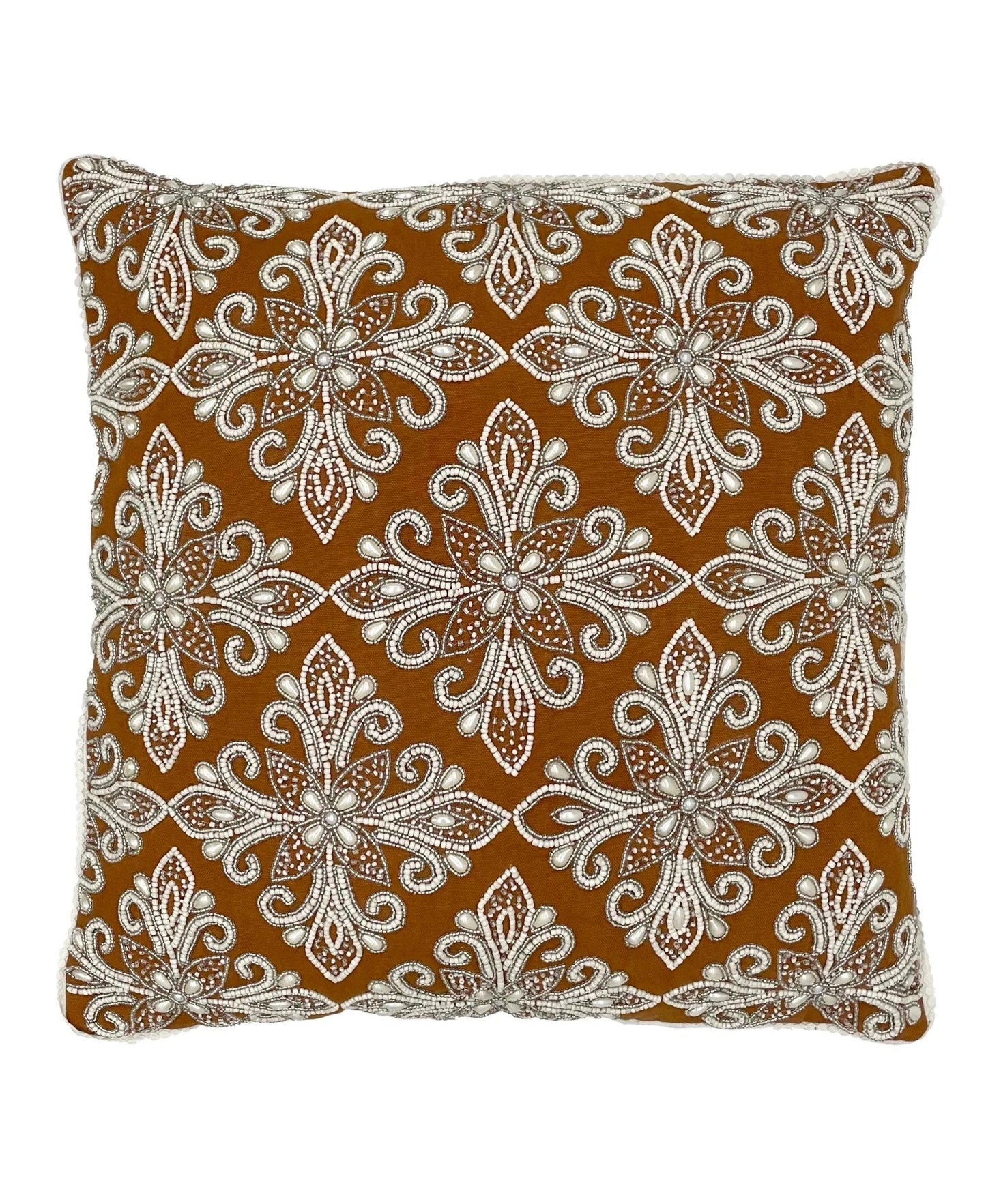 Imperial Medallion Beaded Pillow, Sugar Almond - 20"x 20" home decor - Mod Lifestyles