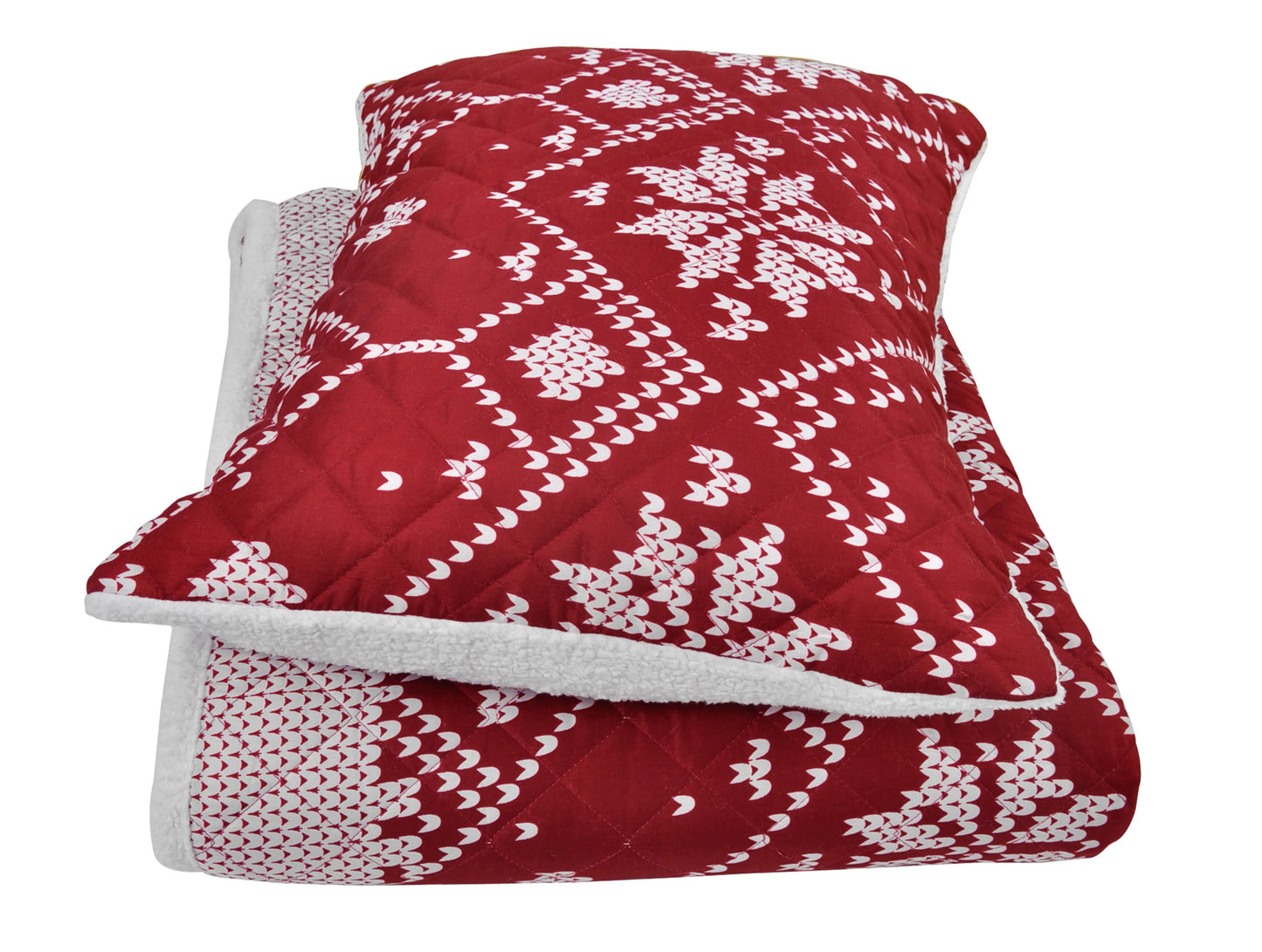 Maine Red and White Snowflake Microfiber Quilt Set Sherpa Back home decor - Mod Lifestyles