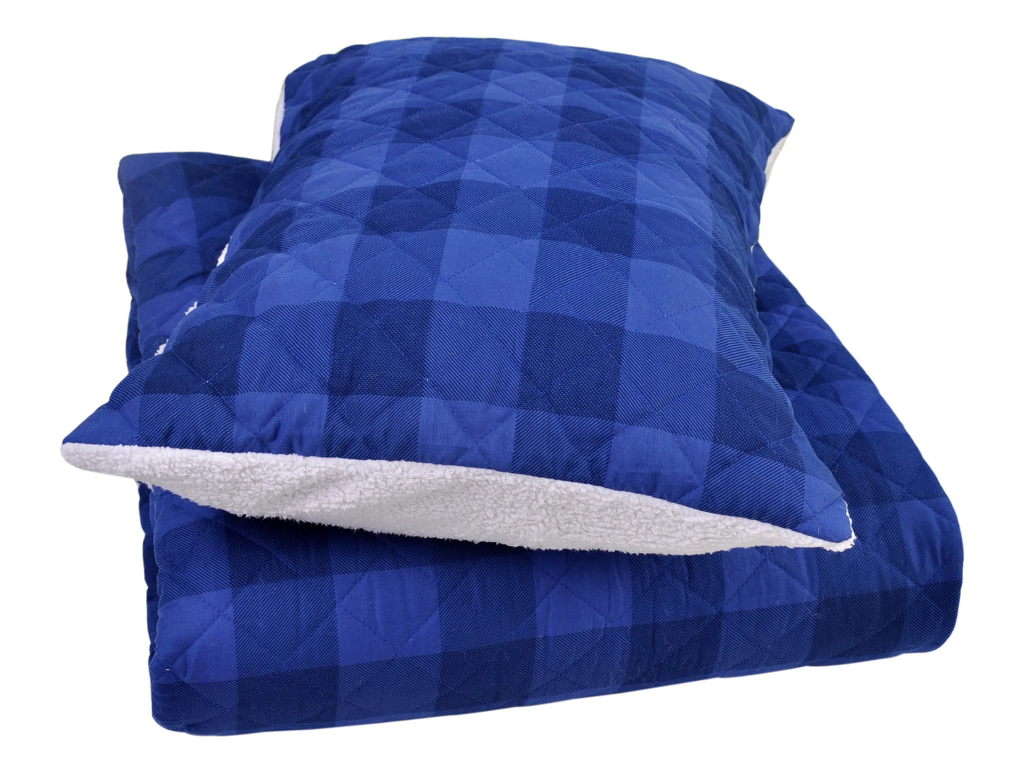 Montana Blue Check Microfiber Quilt Set Sherpa Back home decor - Mod Lifestyles