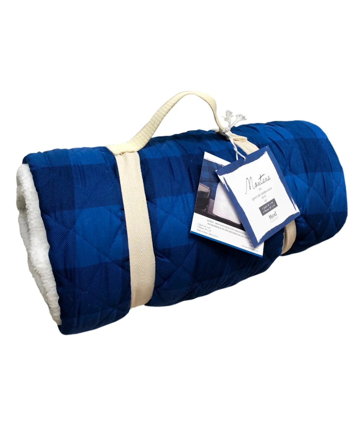 Montana Blue Check Microfiber Quilt Set Sherpa Back home decor - Mod Lifestyles