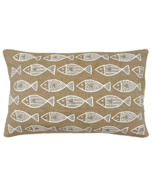 School of Fishes Print and Embroidery Pillow, 14" X 20" home decor - Mod Lifestyles