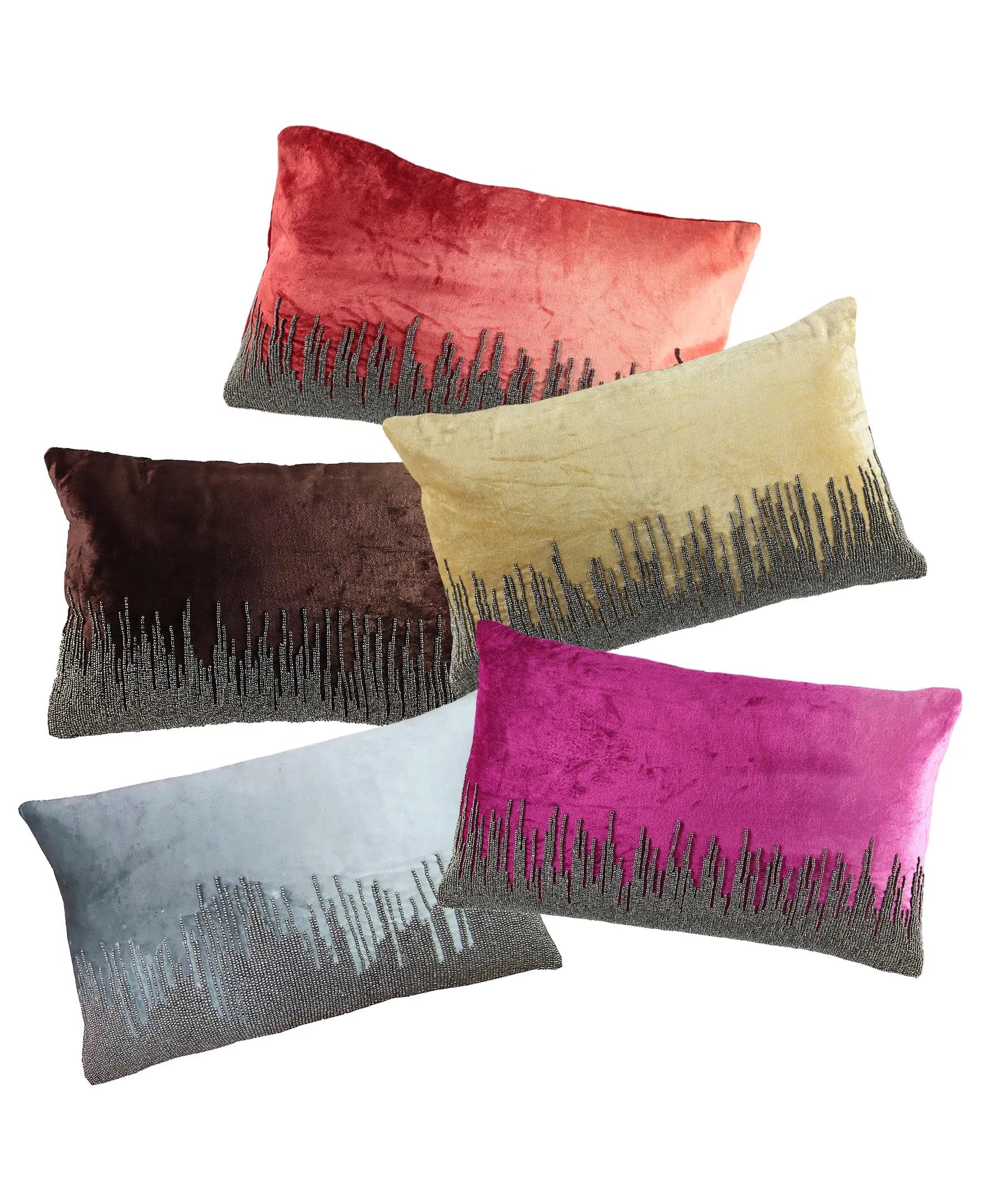 Skyline Beaded Ombre Velvet Decorative Lumbar Pillow, 13" X 20" home decor - Mod Lifestyles