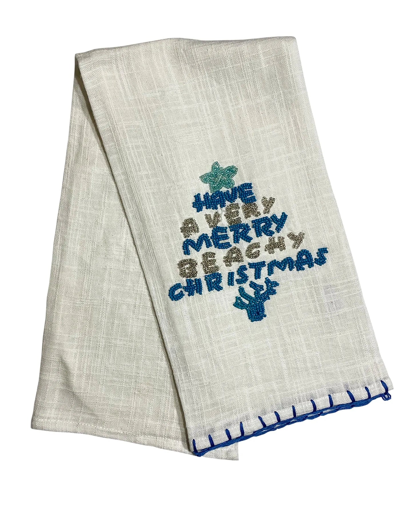 White and Blue Beachy Christmas Kitchen Towel, 20" X 28" home decor - Mod Lifestyles